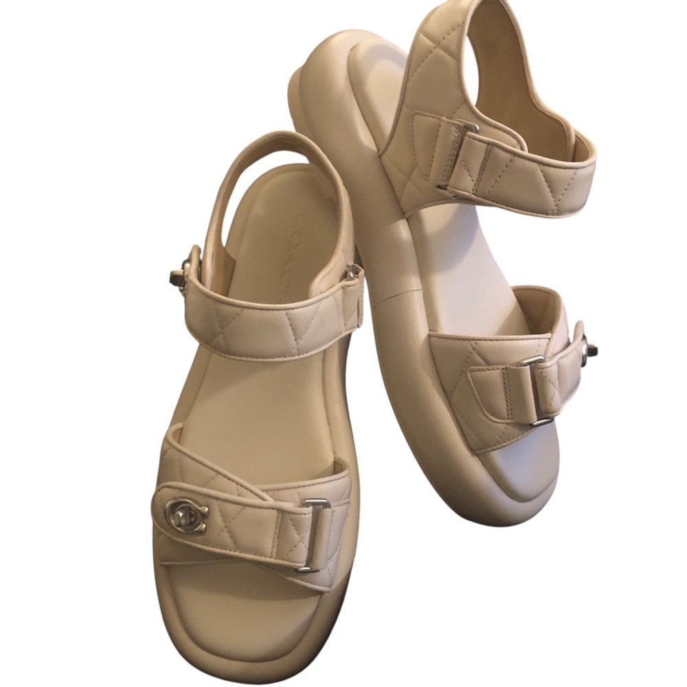 Coach Peyton Leather Sandals in Chalk Size 8.5 NWT - Picture 3 of 16